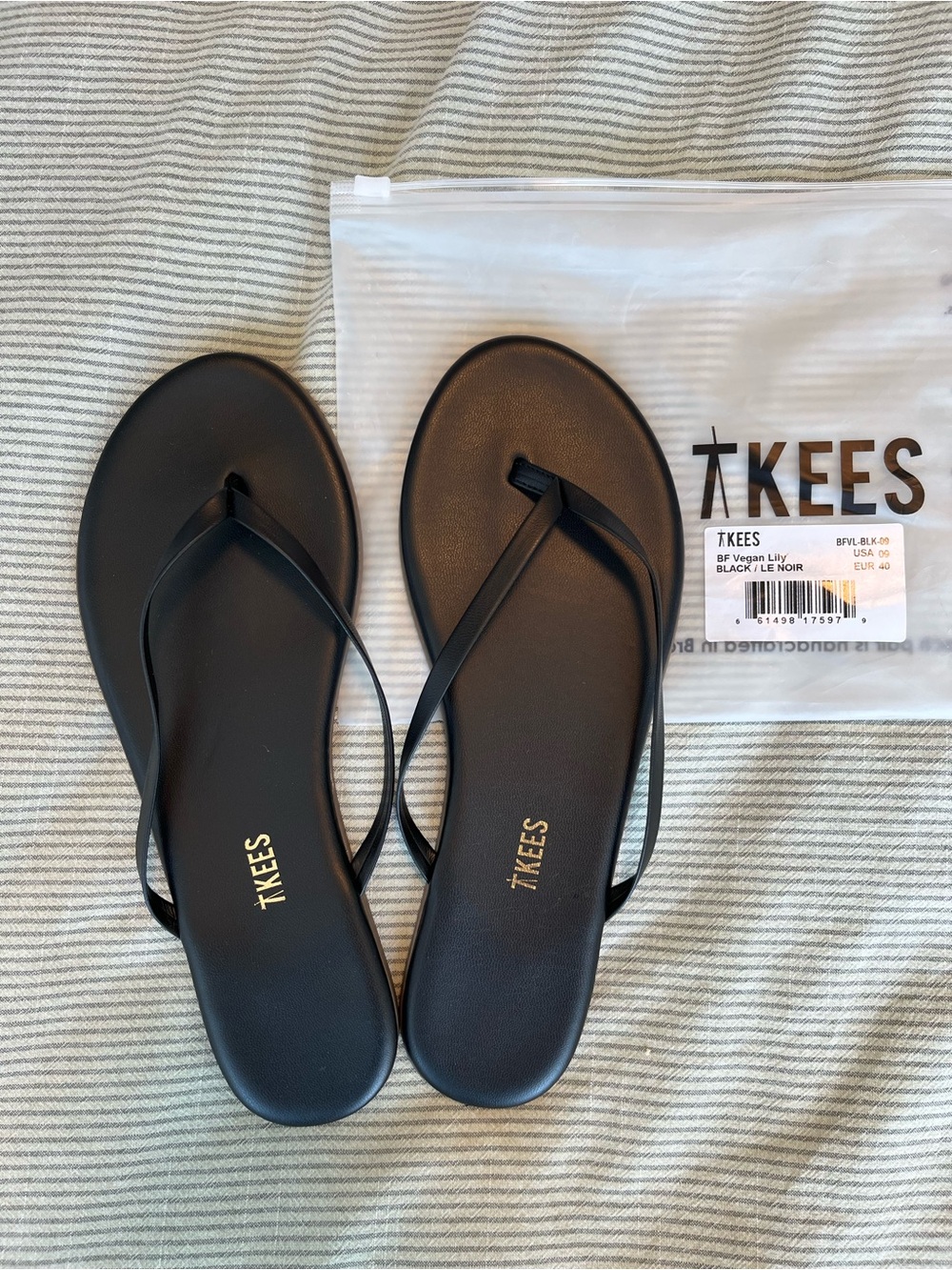 TKEES Black Vegan Lily Minimalist Flip Flop Sandals